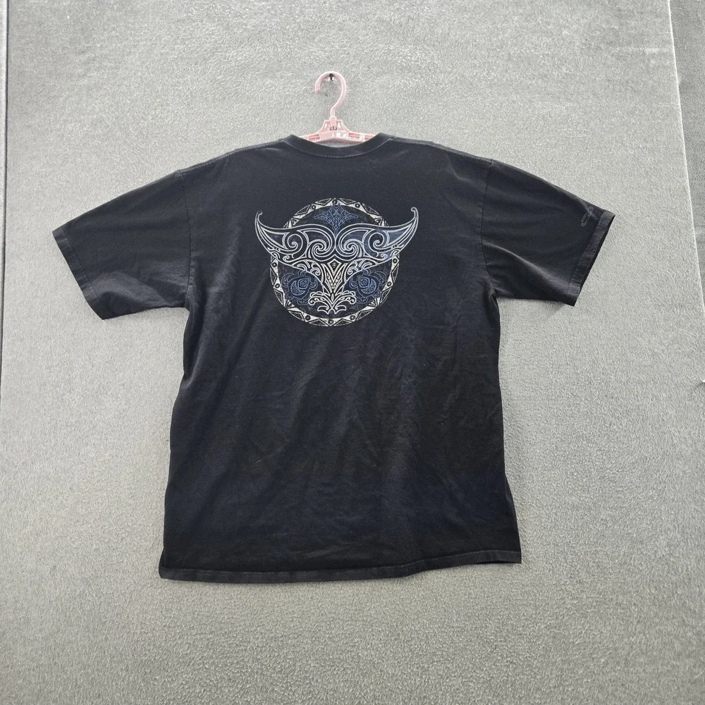 VINTAGE Crazy Shirts Men Shirt XL Black Y2K Tribal Manta‎ Short Sleeve